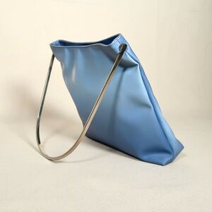 Blue Shoulder Bag with Silver Handle